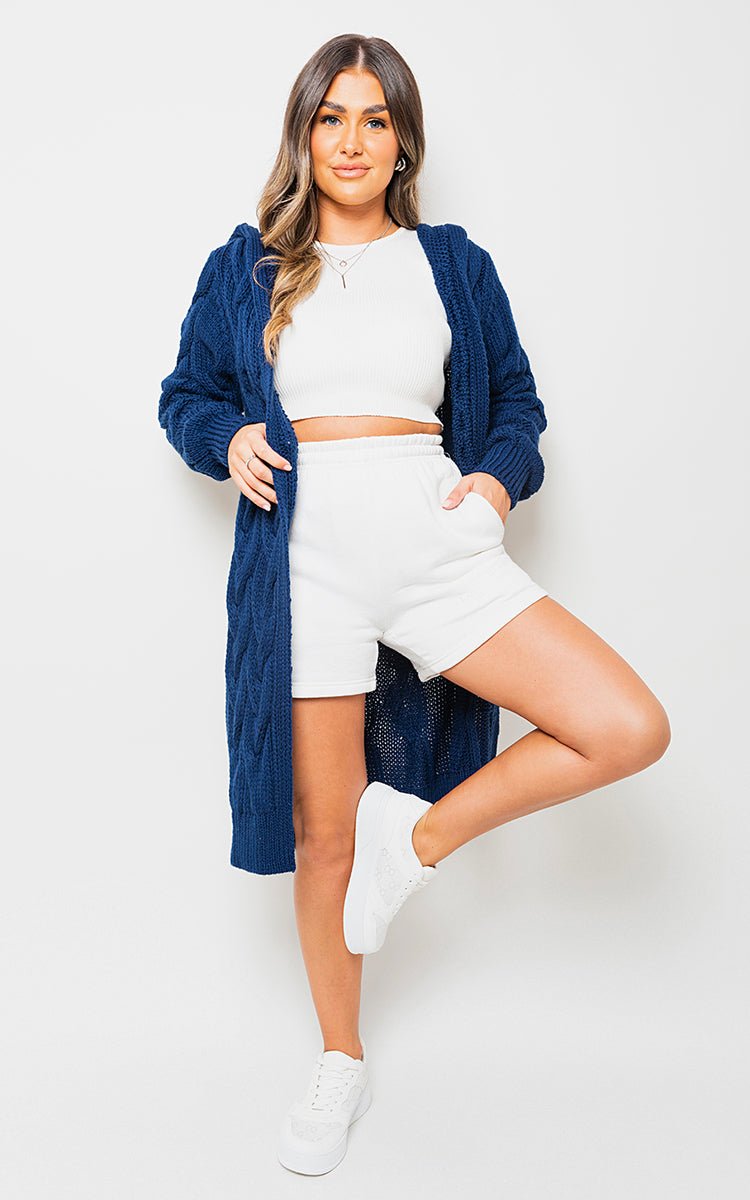 Lara Chunky Cable Knitted Oversized Longline Hooded Cardigan - Pinkpie