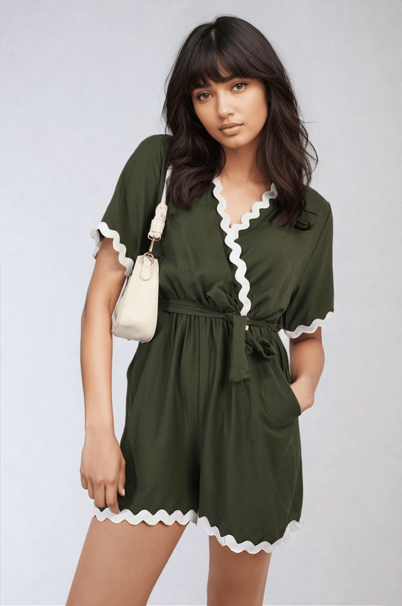 Loretta Scalloped Trim Wrap Over Playsuit - Pinkpie