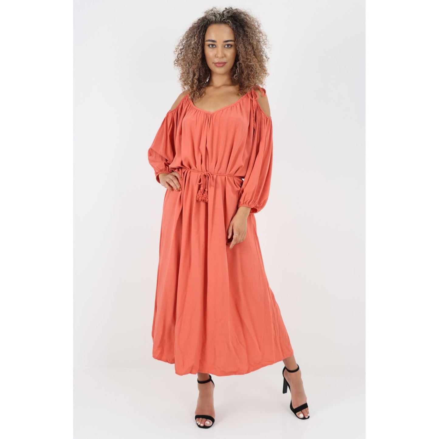 Luna Belted Maxi Cotton Dress - Pinkpie