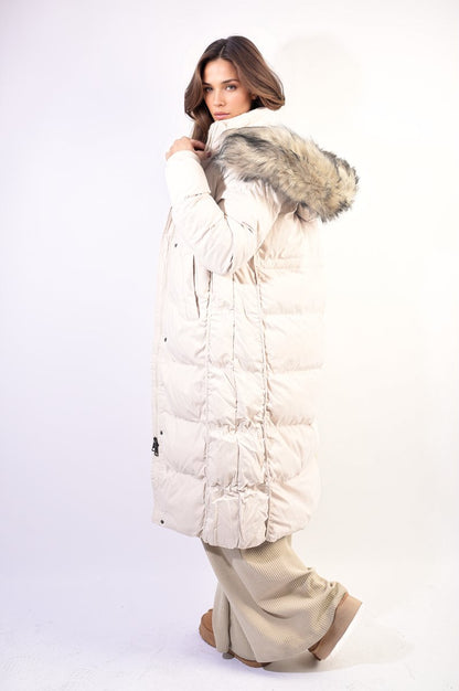 Maisie Longline Faux Fur Hooded Puffer Jacket - Pinkpie