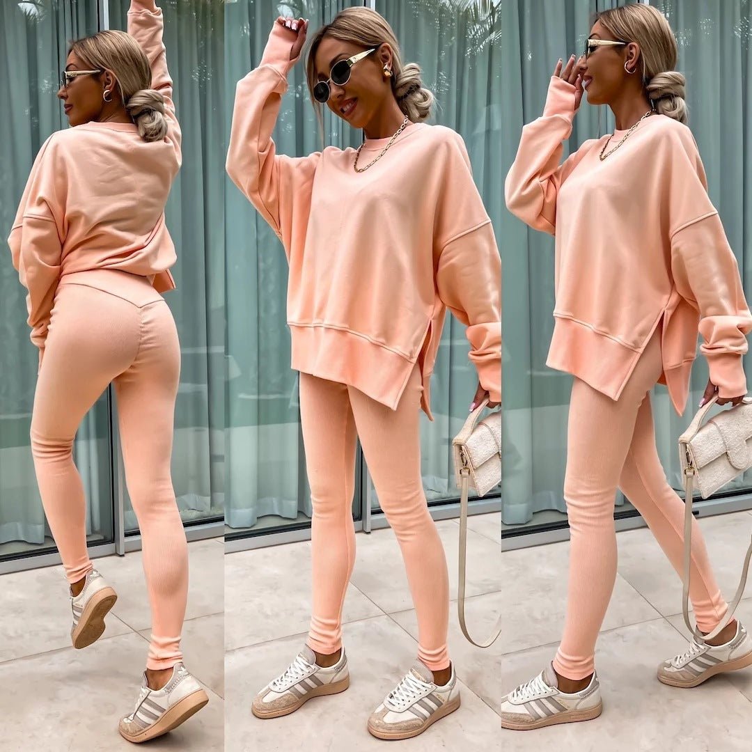 Malika Long Sleeve Crew Neck Loungewear set - Pinkpie