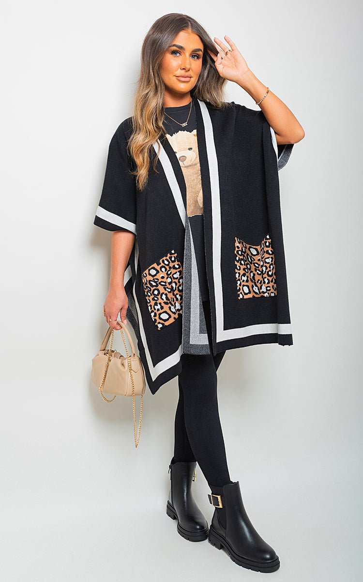 Nadia Leopard Pocket Wrap Knitted Cardigan - Pinkpie