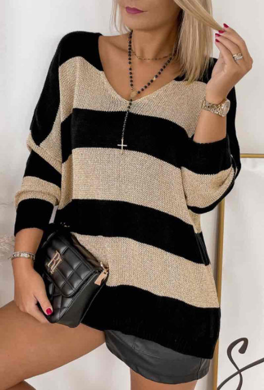 Nellie Shimmer Jumper with colour block stripes (Lurex) - Pinkpie